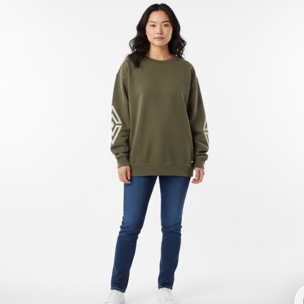 Scotch & Soda Maison Scotch Graphic Sweatshirt  Olive Green Cotton Crewneck, Sm